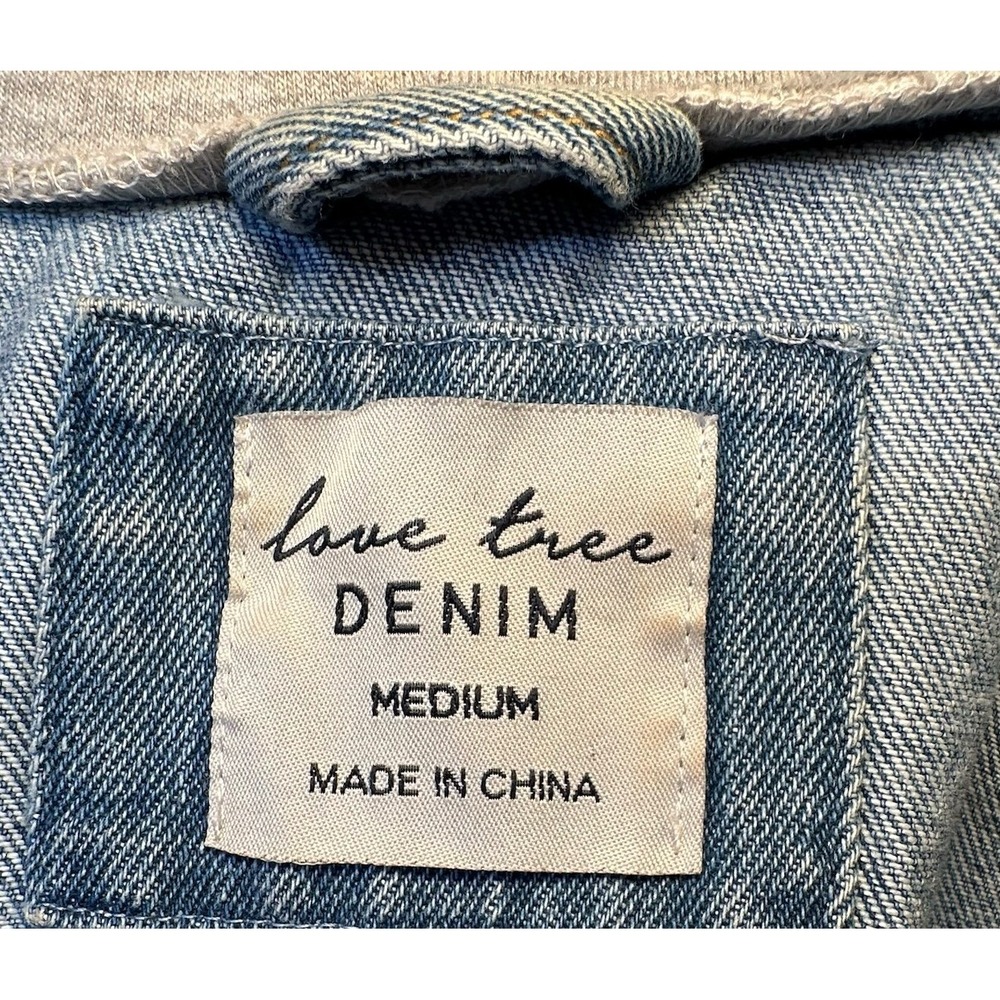 Love Tree Denim Jeans Cropped Jacket Girls Medium Full Zip & Button Gray Lining - Picture 7 of 10